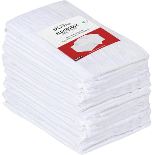 Utopia Kitchen White Flour Sack Towels [12 Pack - 28 x 28 Inch] 100% Cotton Tea Towels for Cleaning & Drying - Highly Absorbent Kitchen Dish Cloth