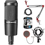 Audio-Technica Cardioid Condenser Microphone AT2035 Bundle with 2 YR CPS Enhanced Protection Pack, Metal Shock Mount, Pop Filter, Suspension Boom Scissor Arm Stand and 25ft XLR Cable