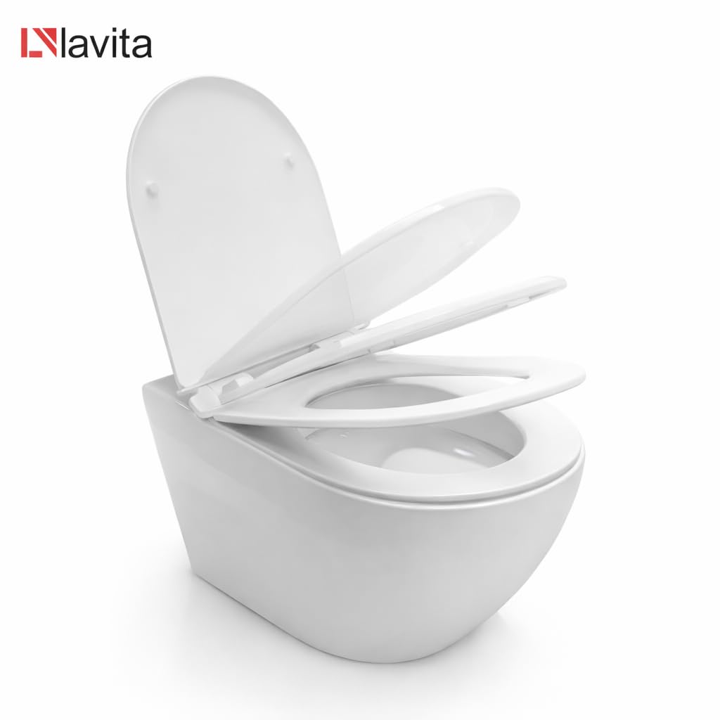 LAVITA Vorwandelement Solido + Wand Hänge WC Giant Weiß Spülrandlos + WC Sitz mit Absenkautomatik Glänzend Weiß Knopf Komplettset Unterputz Spülkasten Toilette Komplett Sett WC