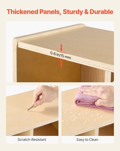 Image of VEVOR 2-Section Coat Locker with Bench, Kids Lockers with 4 Hooks & Non-Slip Mat, Classroom Cubbies for Daycare, Home, Kindergarten- Natural