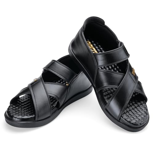 Image of DOCTOR EXTRA SOFT Orthopedic Diabetic Comfortable Dr Sole Footwear Daily Use Casual Wear Stylish Black Cushioned Adjustable Strap Sandals for Men's-Gents & Boy's L-12