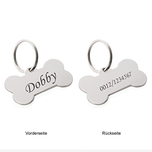 Knochen Personalisiert Haustier ID Tag Hund Tag mit Gravur Service Hundemarke Anhaenger aus Edelstahl,Silber Cover