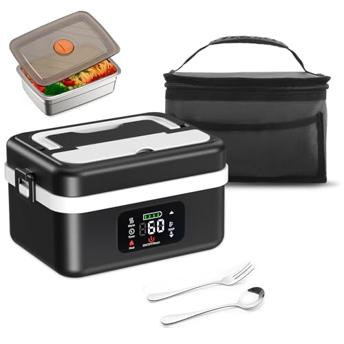 TLPEMN Gamelle Chauffante avec Batterie, Lunch box Chauffante avec Chauffage Programmable, Lunch Box Adulte de 1L, Boite Chauffante Repas à Séparateurs...