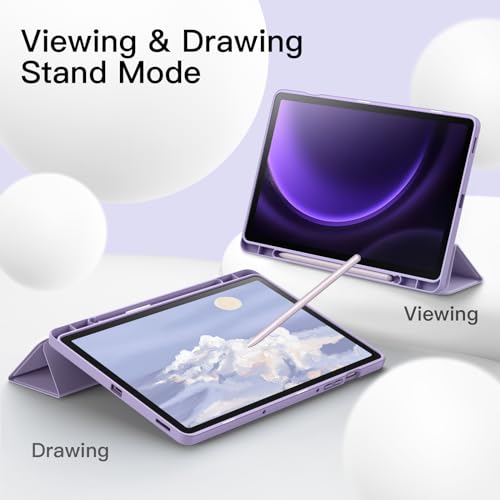 JETech Case for Samsung Galaxy Tab S10 Lite / S10 FE / S9 FE 10.9-Inch with S Pen Holder, Soft TPU Tri-Fold Stand Protective Tablet Cover, Support S Pen Charging, Auto Wake/Sleep (Light Purple)