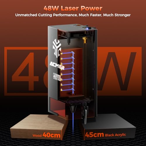 Image of ACMER S2 PRO 48 W Laser Engraving Machine, Engraving Machine, 24000 mm /min Engraving Dual Linear Guides Including 30 L /min Air Pump for Money Earning Small Businesses, DIY Work WLAN TF Connection