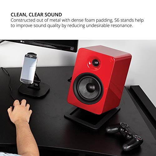Image of Kanto S6 Tilted Desktop Speaker Stands for Large Bookshelf Speakers & Full-Size 5 inch-7 inch Studio Monitors | Supports 20 lbs | Damping Foam Padding | inch-20 Mounting | Pair | Black