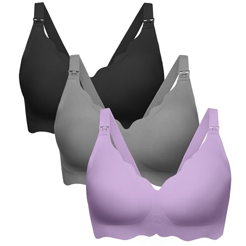 Image of Angelhood Nursing Bras for Breastfeeding Ultra Comfort Seamless Maternity Bra Pack Wireless Pregnancy Bralette Bra Extender