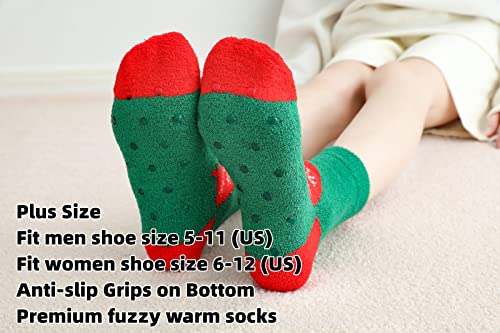 Gellwhu Adult Christmas Fuzzy Socks with Grips Plus Size Warm Winter Luxury Cozy Fluffy Holiday Socks Stocking Stuffers Gifts2