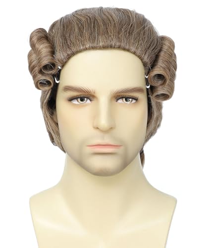Image of 18th-Century Colonial Wig for Curly Historical Costume Wig for Cosplay, Halloween, Theatrical Performances (Light Brown)
