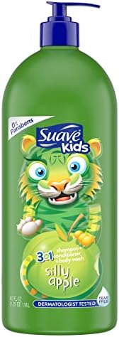 Suave Kids 3-in-1 Shampoo, Conditioner, Body Wash For Tear-Free Bath Time, Silly Apple, Dermatologist-Tested Kids Shampoo 3-in-1 Formula 40 oz