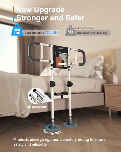 Bed Rails for Elderly Adults Safety - ASTM Compliant, 350 lb Heavy Duty Foldable Bed Assist Rail for Seniors, Adjustable Bed Cane with Non Slip Handle, Light & Pouch, Fits Twin Full Queen King Grey - Image 7