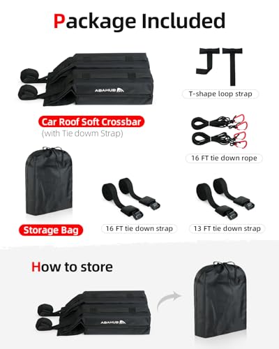 Image of Abahub Soft Roof Rack Pads System for Surfboard, Kayak, Canoe 32 Inch | Car Roof Rack Pads Use with Cross Bar, with 2 Tie Down Straps, 2 Tie Down Ropes, 2 Hood Loops and Storage Bag