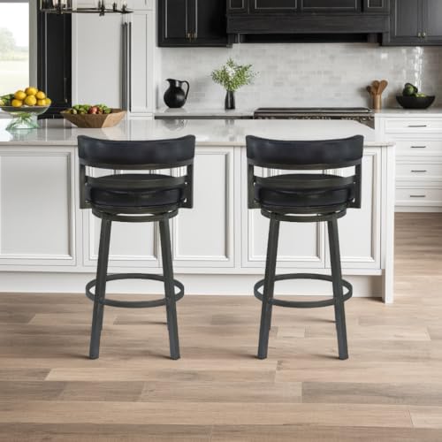 Butaco Giratorio Armen Living Titana 26" de Altura de Mostrador en Metal con Asiento Negro de Cuero Sintético y Acabado Mineral miniatura 2