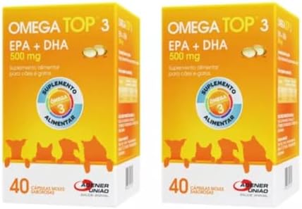 Kit 2 Omega Top 3 500 mg Suplemento Alimentar para Cachorro cão c...
