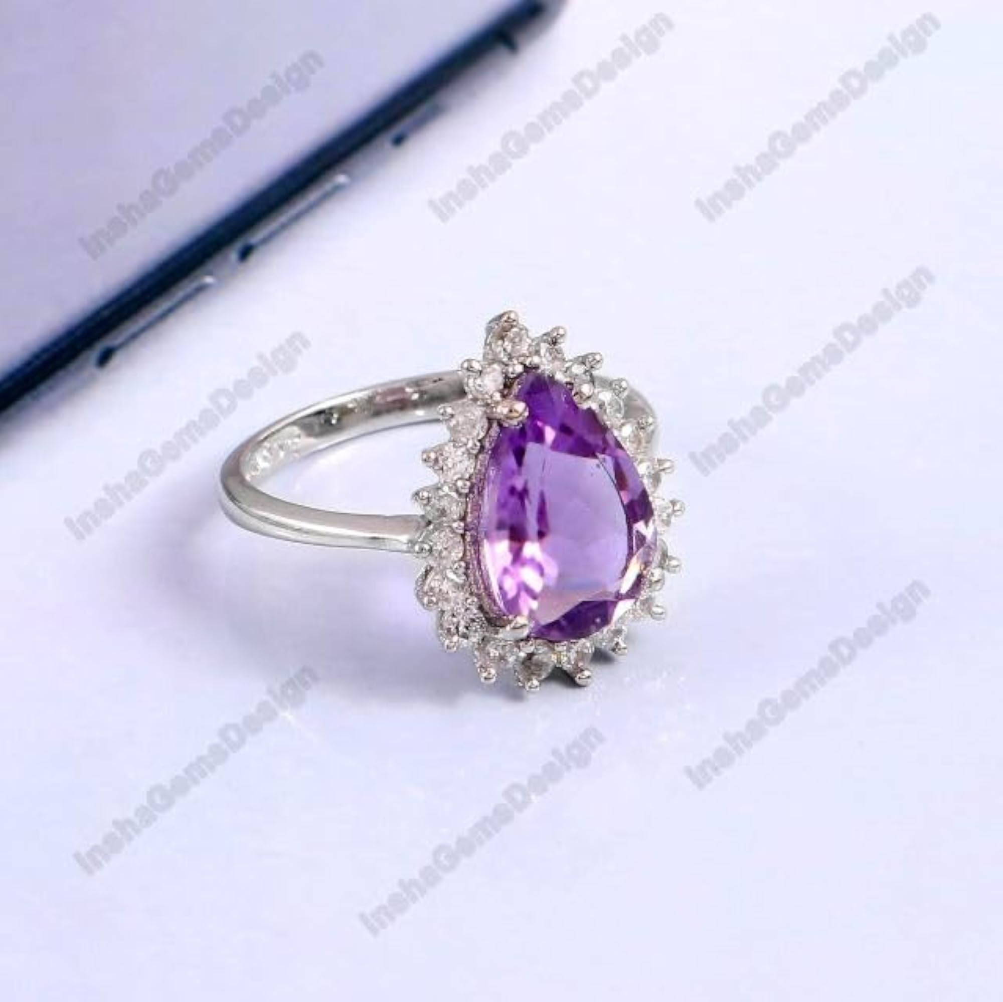 Women's Stylish Silver Band Ring with Purple Gem