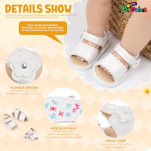 Image of Babelvit Infant Baby Girl Boy Sandals Comfort Premium Summer Outdoor Casual Beach Shoes with Flower Bowknot Anti Slip Rubber Sole Newborn Toddler Prewalker First Walking Shoes