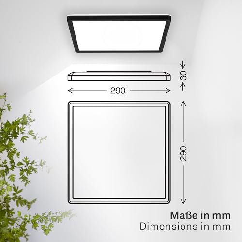 B.K.Licht - LED Deckenlampe mit indirektem Licht, Flach, Neutralweißes Licht, IP44, Panel, LED Lampe, Deckenleuchte, Badezimmer Lampe, Wohnzimmerlampe, Küchenlampe, 29x29x3 cm, Schwarz