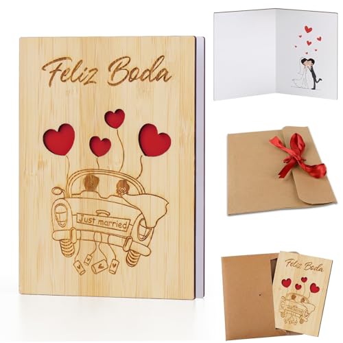 COLOFALLA Tarjeta Felicitación Boda Elegante, Tarjeta Feliz Boda Madera para Escribir, Sobre Boda Hecho a Mano Regalo Postal Boda Matrimonio Tarjeta