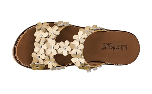 Image of Corkys Footwear Womens Mic Drop Wedge - Featuring A 2.5-inch Heel, A Strappy Upper with 3D Floral Embellishments, and Corkys Signature Soft EVA Insoles