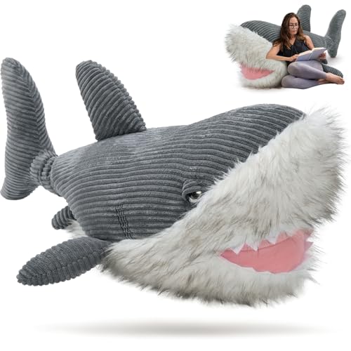 MorisMos Great White Shark Stuffed Animal Plush Pillow, 47' Giant Mako Shark Toy for Kids, Adults,4ft Large Ocean Animal Gift for Marine Creature...