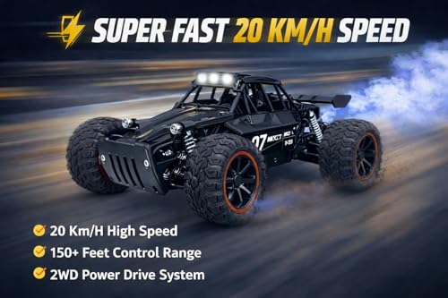 Image of TEC TAVAKKAL Premium RC Metal Off-Road Car with Mist Spray | Rechargeable 2WD | 20 km /h Speed | Type-C Charging | Gun Remote | 150+ Feet Range (Black)