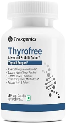 Trexgenics THYROFREE Comprehensive Thyroid Support with Ashwagandha 5%,Natural Herbs,Tyrosine,Magnesium,Iodine,Vitamin C,B-Complex,D3,Zinc,Selenium & Chromium (60 Veg. Capsules) (Pack of 1),60 grams