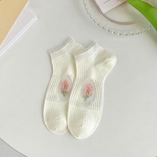 3 pairs - spring and summer thin glass silk lace mesh breathable relief flower shallow boat socks2