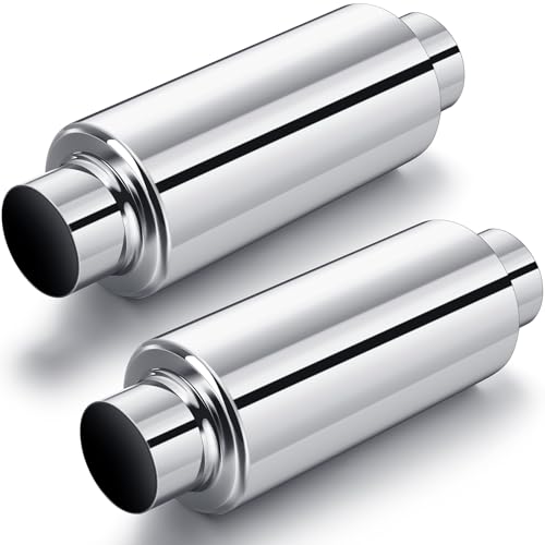 Relaxweex 2 Pcs 2 Inlet Exhaust Resonator 2 Inlet 2 Outlet 13.8 Overall Length Muffler Resonator Stainless Steel(Silver)