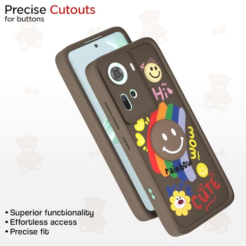 Image of Pikkme Back Cover for Oppo Reno 11 5G | Soft Silicone| Cute Rainbow Smile & 3D Cartoon Flower Design | Shockproof Raised Camera Protection Bumper Case (Brown)