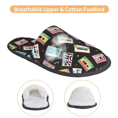Colorful Retro Tape Print Women Slippers Home Furry Shoes Keep Men Couples Shoes Warm For Women-4