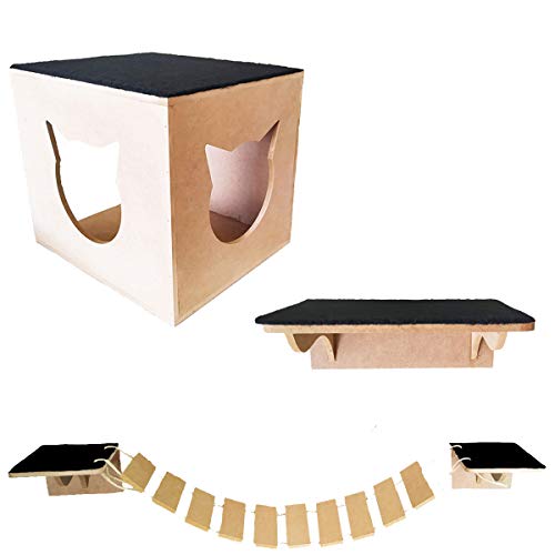 Nicho de Gato MDF Crú 3 Peças Toca Prateleira Ponte