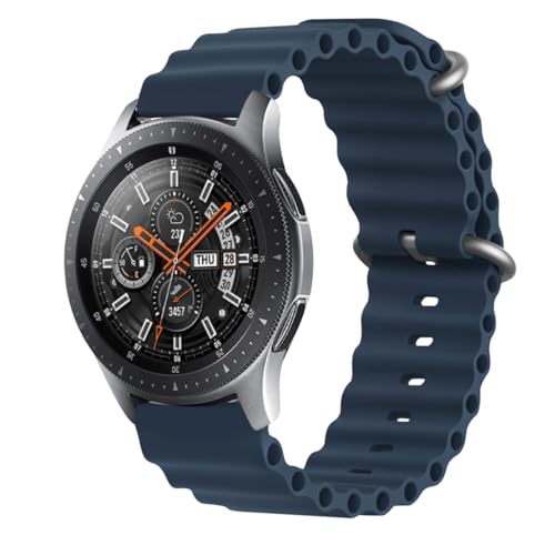 MroTech 22mm Ocean Loop Compatible con Samsung Gear S3 Frontier Correa Galaxy Watch 46mm Pulsera para Galaxy Watch 3 45mm Correa Silicona Banda con Dual Hebilla Titanio para Hombre Mujer,Azulado Roca