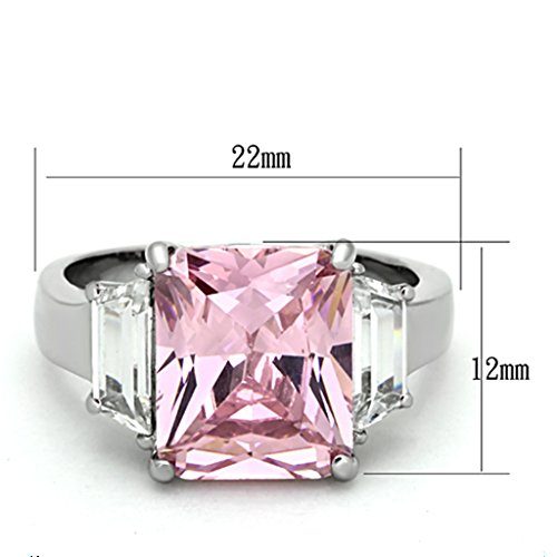 Marimor Jewelry 6.64 Carat Emerald Cut Rose Zirconia Stainless Steel Engagement Ring Womens Size 5-102