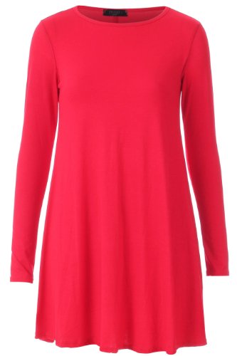 Femmes Uni Écossais Manches Longues Jersey Femme Extensible Évasé Court Robe Évasée 16 18 20 22 24 26 - Corail, Femme, EU 52/54 Cover