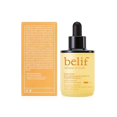 belif Niacinamide 5% & Vitamin C Super Drops Serum Radiance-Boosting Serum for Uneven Skin Tone with AHA & Glutathione, Redness & Improve Post-Blemish Marks, Korean Skincare, 1.01 fl oz