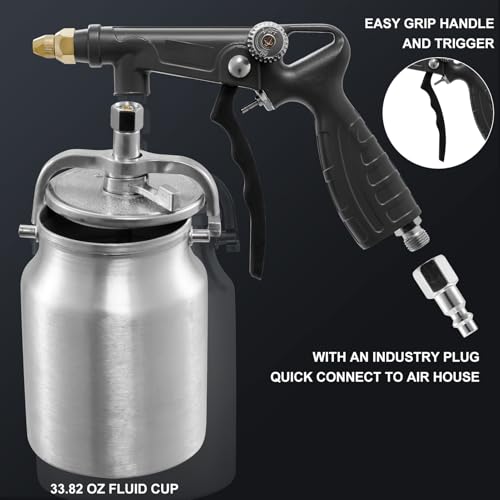 Image of Undercoating Spray Gun with 33.82oz Suction Feed Cup, 360 & Straight Spray Hoses and Air Rust Connector, for Truck Bed Liner Coating, Rubberized Undercoat, Rust Proofing