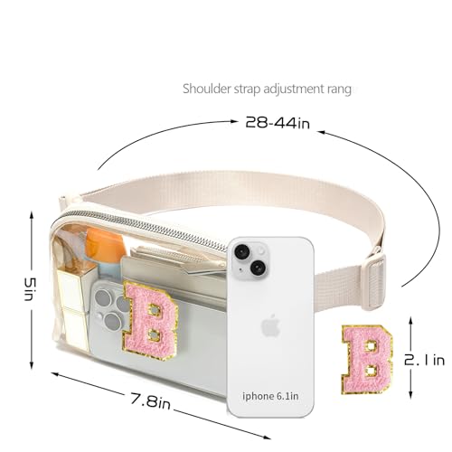 Image of FEIBOON Clear Belt Bag Initial Letter Patch Fanny Pack Stadium Approved for Women and Girl, Crossbody Bag Waist Bag for Concerts Sports Travelling Hiking Running (B)