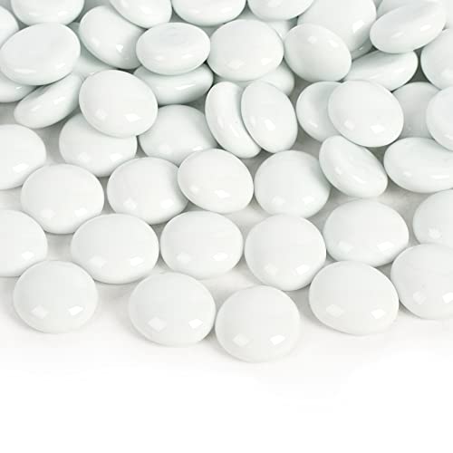 HUIANER Ciottoli rotondi in vetro, 450 g, pietre piatte da spargere da tavolo, per riempire vasi, acquari, decorazioni da giardino (bianco)