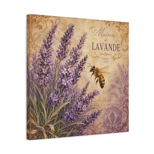 Toile lavande abeille violette de 50x50 cm avec châssis épais de 3 cm effet galerie