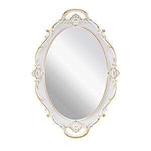 OMIRO Decoratieve wandspiegel, vintage gesneden hangspiegel voor slaapkamer woonkamer commode decor, ovaal antiek wit…