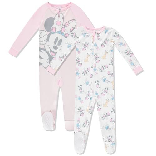 Image of Disney Baby Onesies 2 Pack Zip-Up Sleeper - Mickey & Minnie Mouse, Lion King, Dalmatians - Newborn Girls & Baby Boy's Pajamas