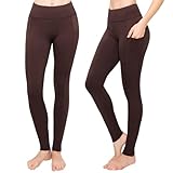 SATINA Brown Leggings for Women - High Waisted Brown Tights for Women - Buttery Soft Full Length Tummy Control Legging - Stretchy, Comfortable, and Non-See Through - Available in Capri and Full Length