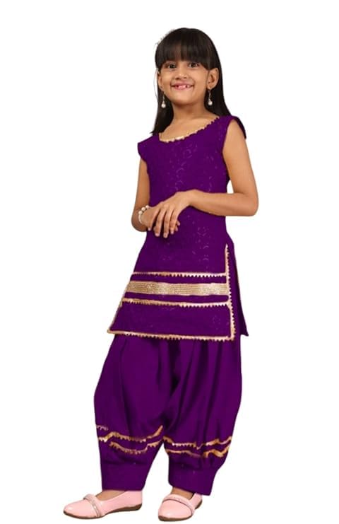 Image of Girls Ethnic Wear Embroidery Cotton Blend Kurti Patiala Set with Dupatta - Traditional Indian Outfit for Birthday Anniversary Festive Gift Occasion Gift Rakshabandhan Rakhi Diwali Wear