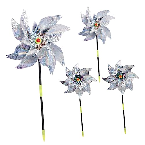 JOINPAYA 4Stücke Wind Spinner Garten Deko Reflektierende Windmühlen für Garten Silberne Windfänger Kinetische Skulpturen für Patio Camping