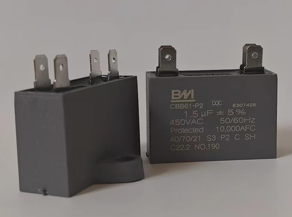 General Plug-in Capacitor CBB61-P2 for Air Conditioning Outdoor Fan - Dual Plug-in 450V 1.5µF External Unit Starting Capacitor (2PCS)