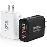 USB C Wall Fast Charger Block, 40W 4-Port Type C Charger Fast Charging Blocks PD Power Charger Adapter+QC 3.0 USB Multiport Charger Brick for Phone 16/15/14/13/12 Pro Max, Pad, Galaxy S24/23-2Pack