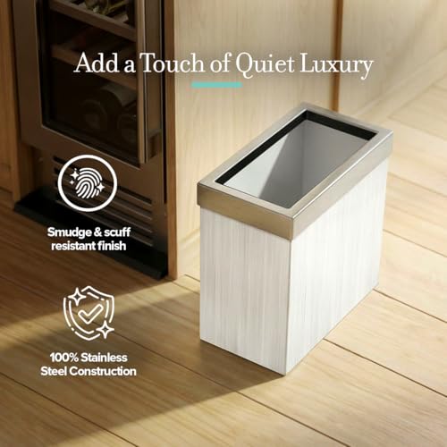 Image of Gatco Small Bathroom Trash Can with Lid, Rectangle 3 Gallon Wastebasket, Under Sink, White Oak with Satin Nickel, for Bathroom, Bedroom, Office (1943SN)