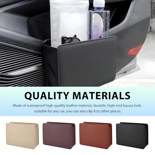 Image of Car Trash Can, Waterproof Leather Hanging Storage Container Vehicle Dustbin, Auto Foldable Mini Garbage Organizer Trash Bag for Truck SUV RV, Essential Car Accessories (Beige)