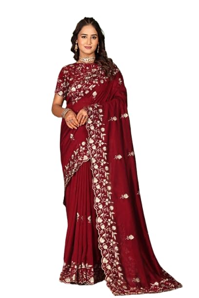 folenne Women’s Emerald Saree with Heavy Floral Embroidery | Designer Wedding Saree with Blouse Piece-picture-21