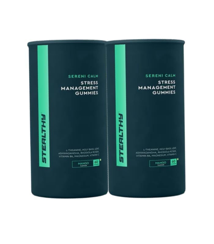 Stealthy Sereni Calm Stress Management Ashwagandha KSM-66 Gummies with Magnesium for Stress, Anxiety Relief & Relaxation, Sugar-Free, 100% Vegan & Gluten-Free - Mango, 60 Gummy Each (Pack of 2)